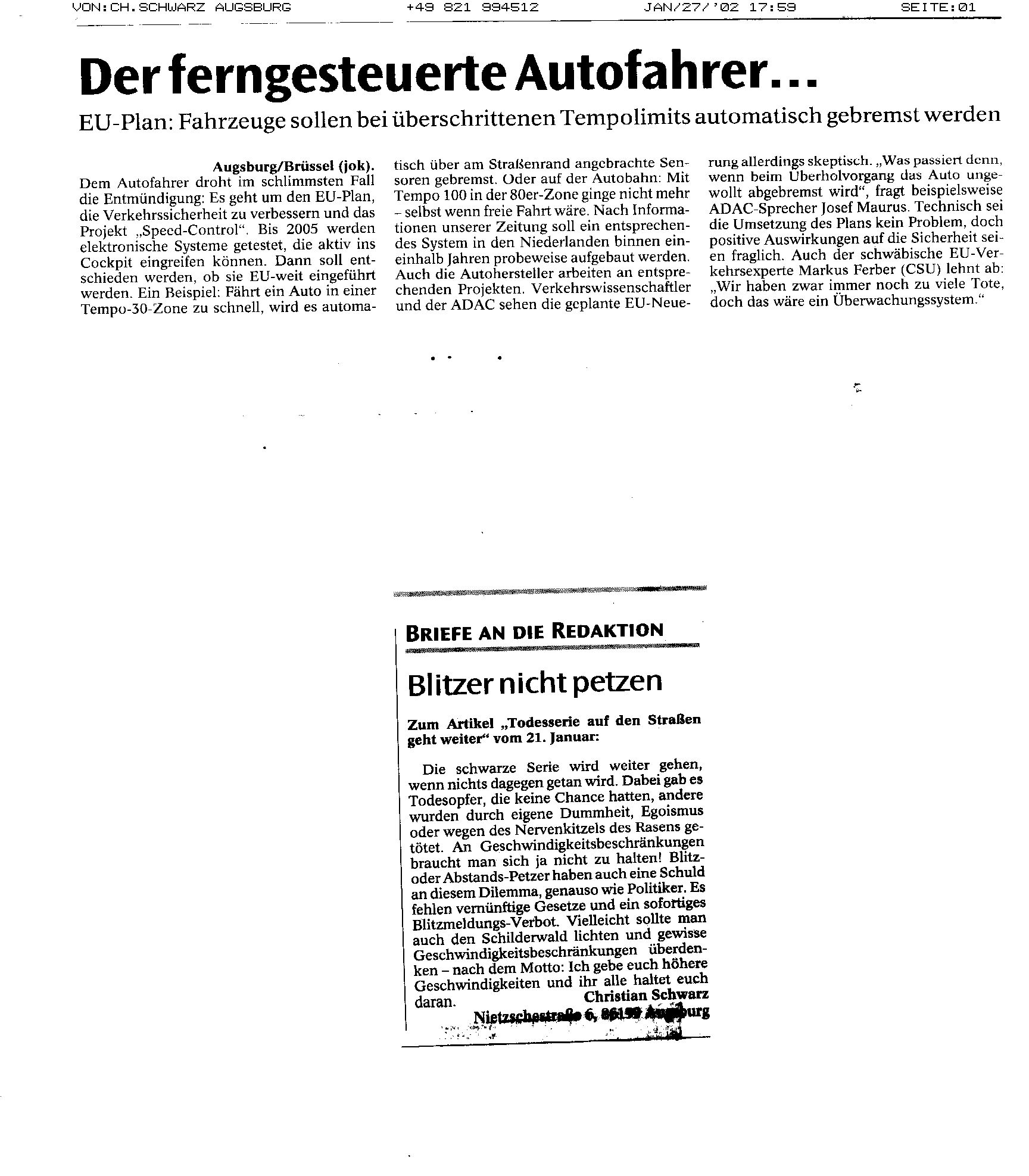 Tempobegrenzer für Autos